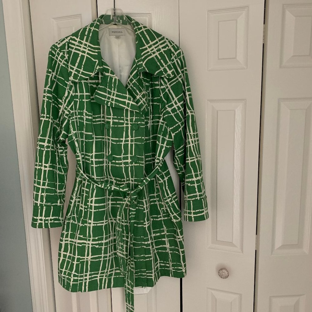 Merona Trench Coat Green and White Bamboo